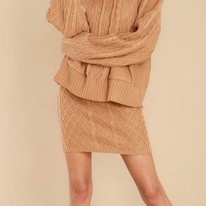 Boutique Fable Cozy Cable Knit Brown Camel Skirt Medium 6-8-10 NWT HOST PICK 💖
